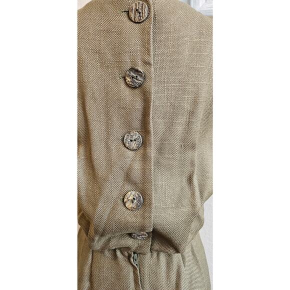 Vintage 80s Beau David Linen Blend Fringe Dress Women‎ Sz 8 Olive Green - Picture 3 of 12